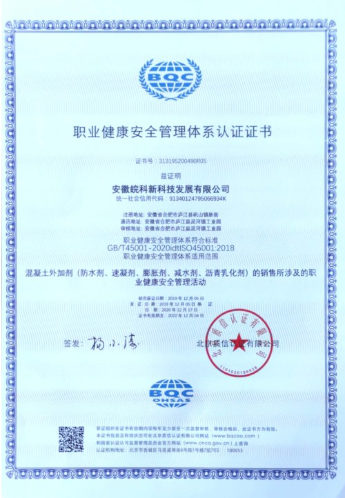 ISO 45001 Occupational Health & Safety Certificate